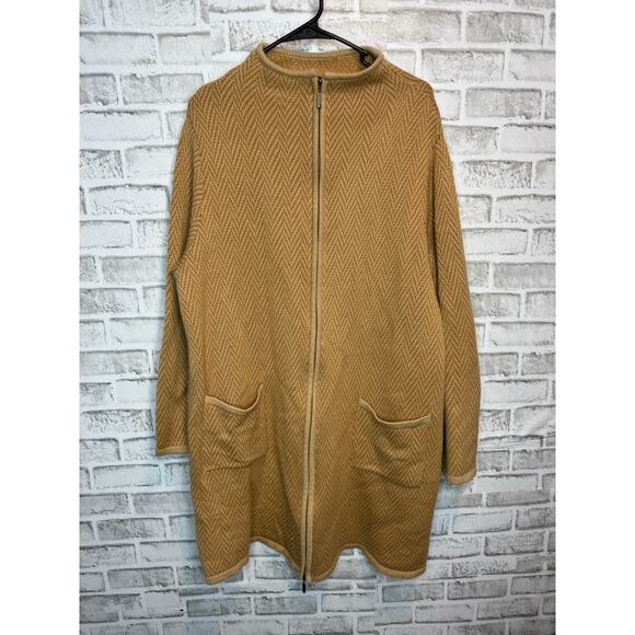 Marina Rinaldi Beige Wool Blend Knit Coat Longline Cardigan Jacket Sz L VINTAGE - Picture 3 of 7